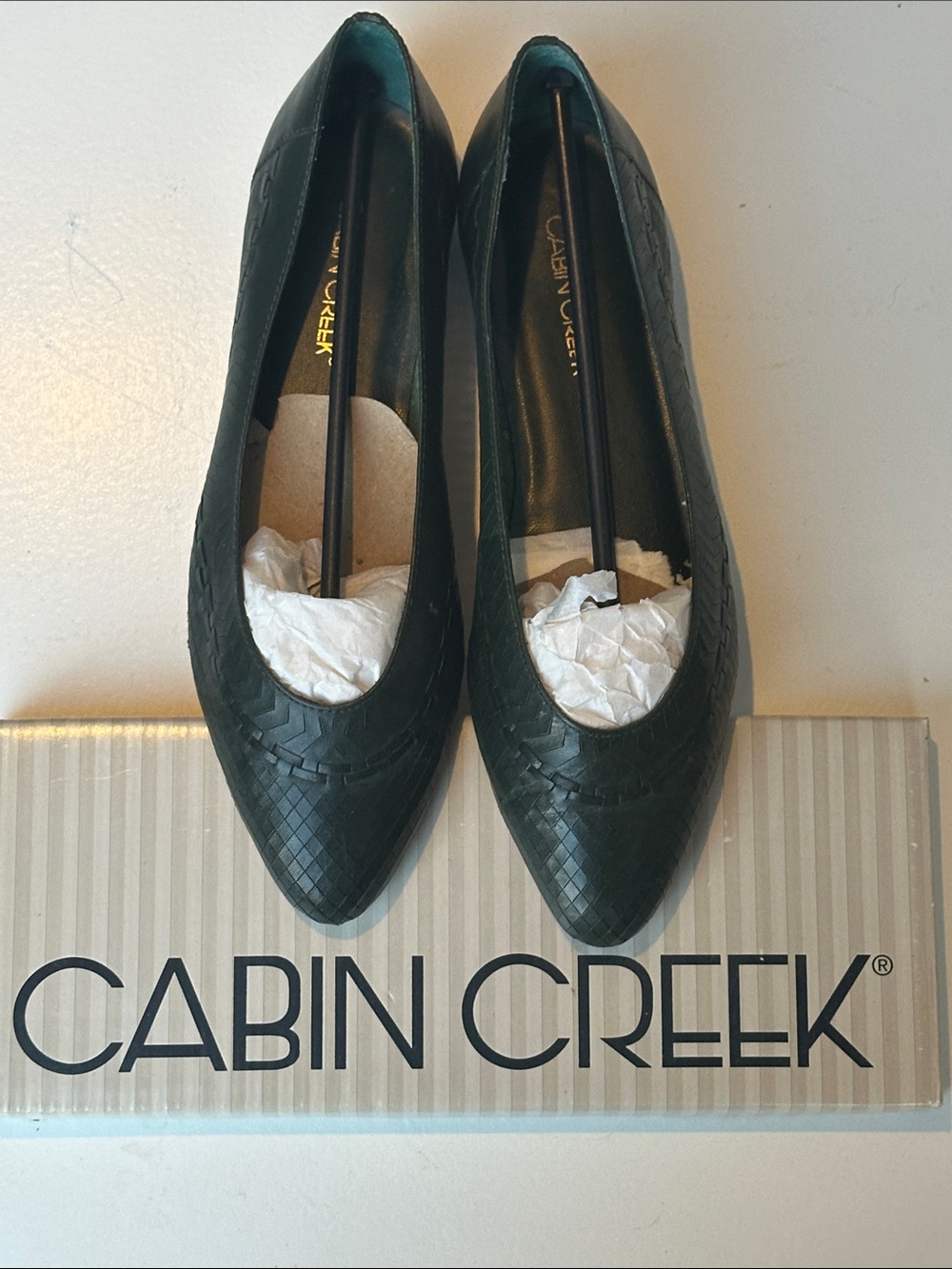 Vintage 90s Cabin Creek Carley Hunter Green Woven Pointed Slip-Ons